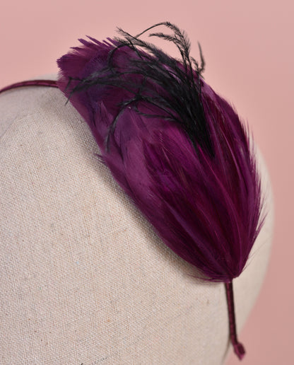 Side Perching Feather Fascinator Headband in Teal, Navy Blue, Plum, Red or Black | Feather Headpiece | Feather Fascinator