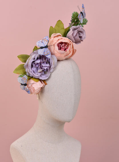 Sculptural Flower Headpiece in Blush Pink and Lilac | Flower Crown | Flower Headband | Wedding Headpiece | Races Headpiece