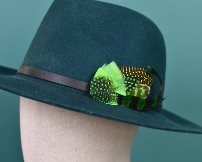 Shades of Green Dyed Feather Hat Pin Small no.163 | Pheasant Feather Boutonniere | Feather Brooch | Feather Hat Pin