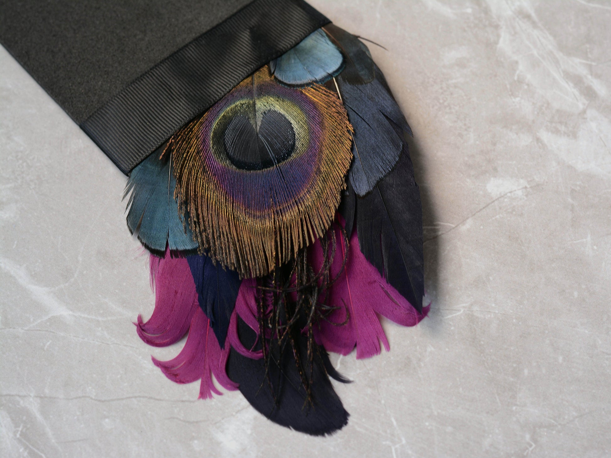 Deep Black, Navy and Purple Feather Pocket Square No.164 | Suit Accessory | Feather Neck Tie | Grooms Outfit | Groomsmen Gift