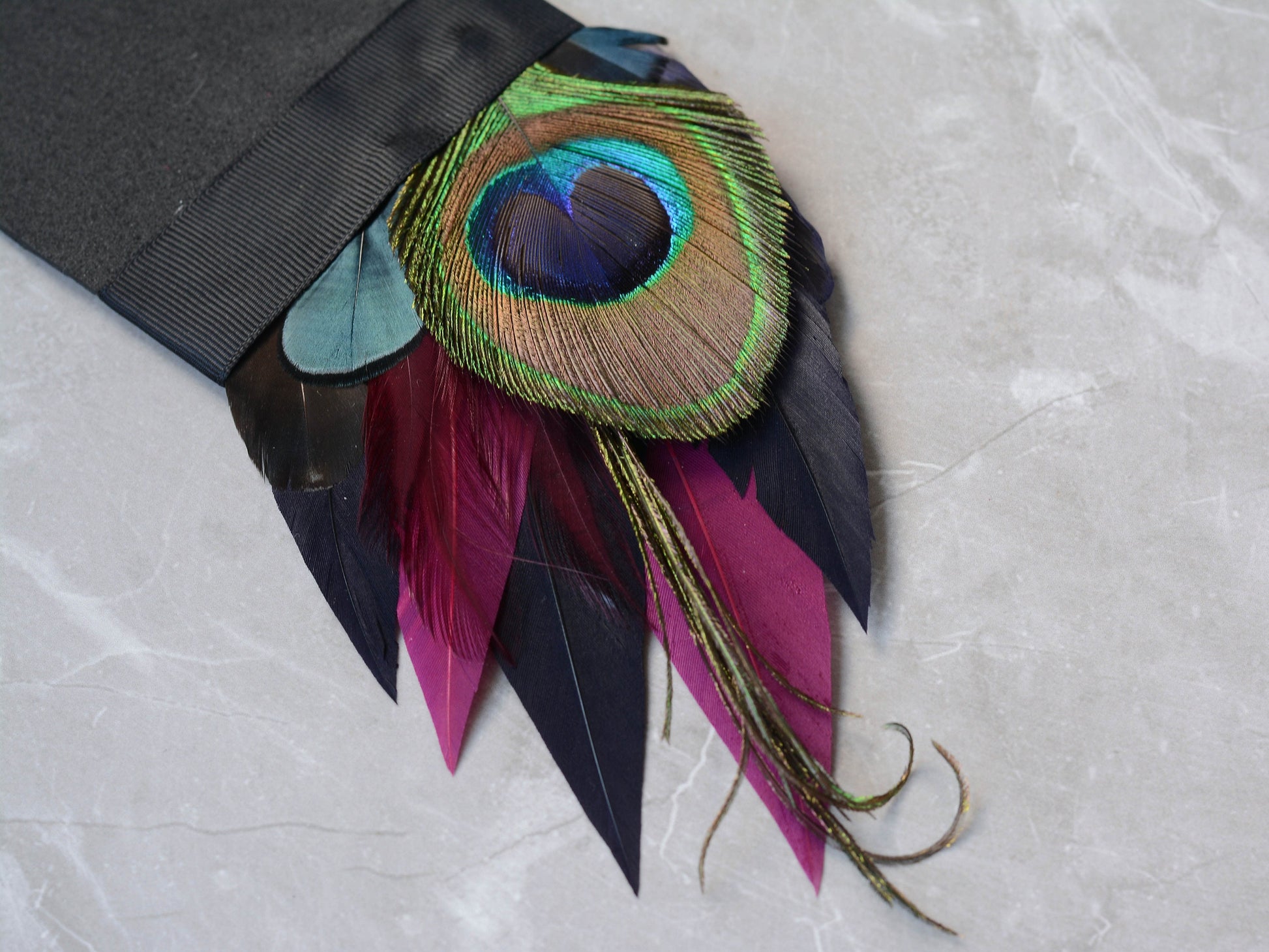 Plum Purple, Midnight Blue and Peacock Feather Pocket Square No.166 | Suit Accessory | Grooms Outfit | Groomsmen | Wedding