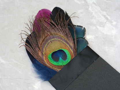 Plum Purple, Black, Navy and Peacock Feather Pocket Square No.154 | Suit Accessory | Feather Neck Tie | Grooms Outfit | Groomsmen | Wedding
