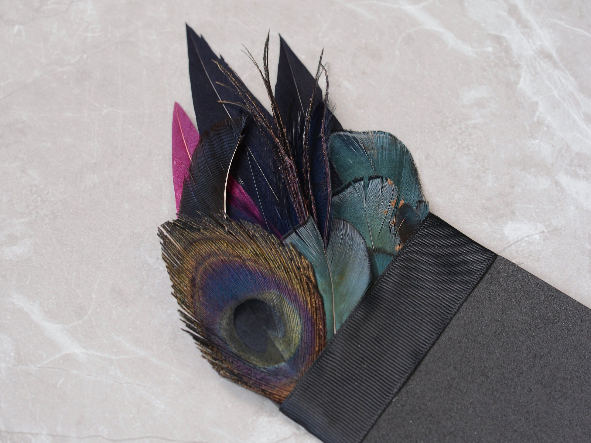 Deep Navy and Purple Feather Pocket Square No.175 | Suit Accessory | Feather Neck Tie | Grooms Outfit | Groomsmen Gift