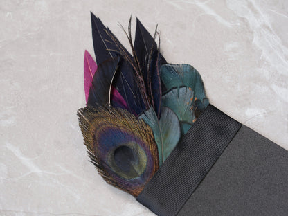 Deep Navy and Purple Feather Pocket Square No.175 | Suit Accessory | Feather Neck Tie | Grooms Outfit | Groomsmen Gift