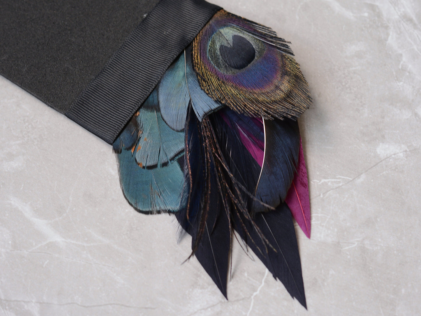 Deep Navy and Purple Feather Pocket Square No.175 | Suit Accessory | Feather Neck Tie | Grooms Outfit | Groomsmen Gift