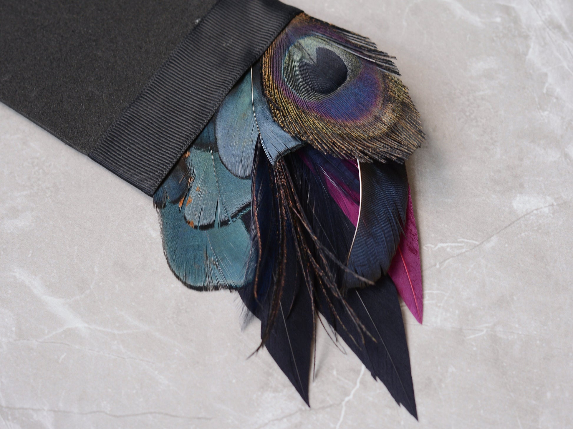 Deep Navy and Purple Feather Pocket Square No.175 | Suit Accessory | Feather Neck Tie | Grooms Outfit | Groomsmen Gift