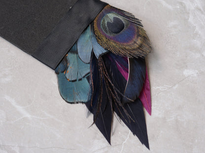Deep Navy and Purple Feather Pocket Square No.175 | Suit Accessory | Feather Neck Tie | Grooms Outfit | Groomsmen Gift