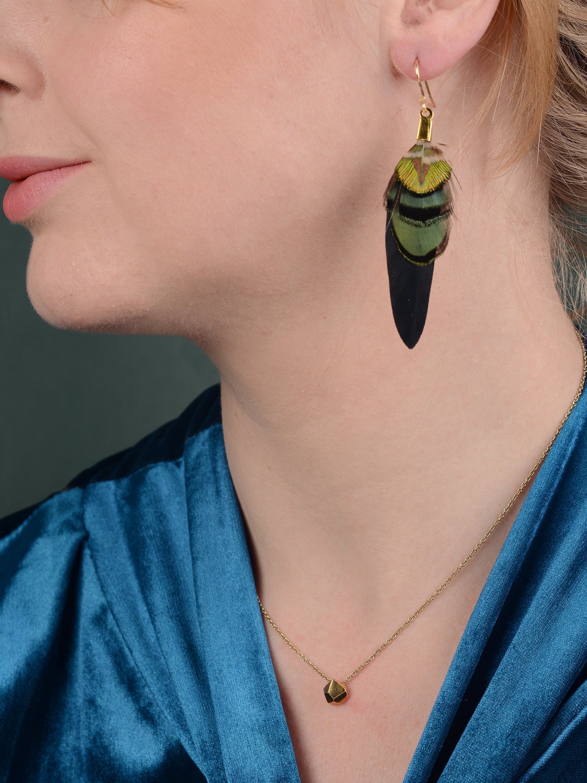Black, Green and Gold Feather Earrings | Festival Earrings | Feather Jewellery | Festival Jewellery | Drop Earrings
