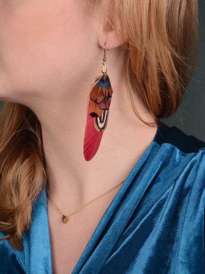 Burgundy and Copper Pheasant Feather Earrings | Festival Earrings | Feather Jewellery | Festival Jewellery | Drop Earrings