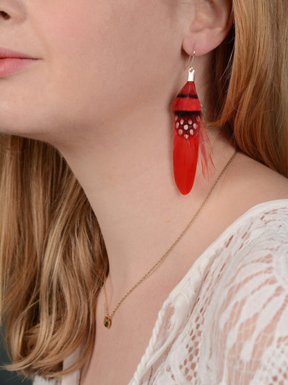 Red Feather Earrings | Festival Earrings | Feather Jewellery | Festival Jewellery | Drop Earrings