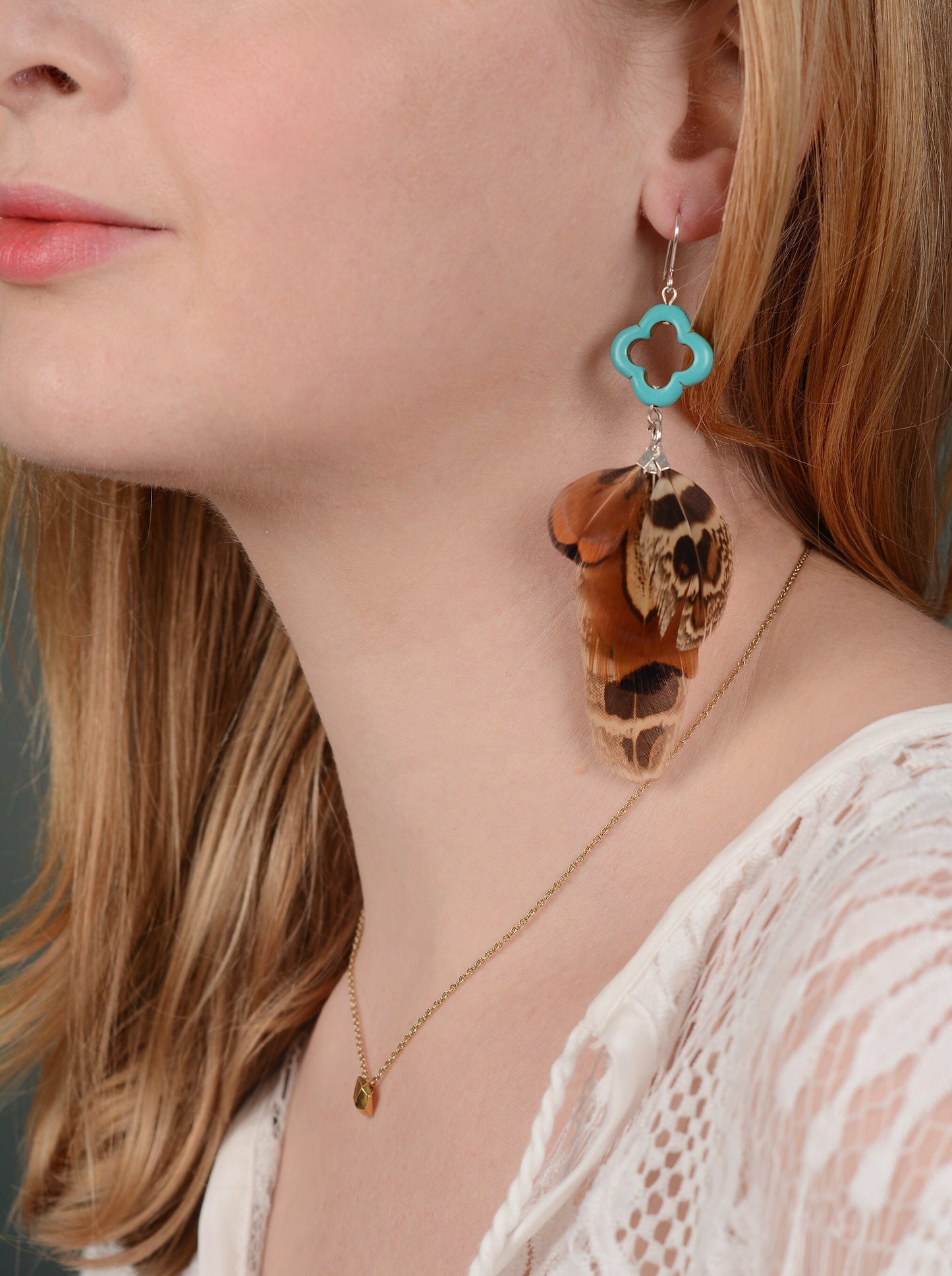 Tassel Pheasant Feather Earrings with Turquoise | Festival Earrings | Feather Jewellery | Festival Jewellery