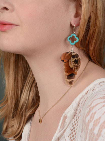 Tassel Pheasant Feather Earrings with Turquoise | Festival Earrings | Feather Jewellery | Festival Jewellery