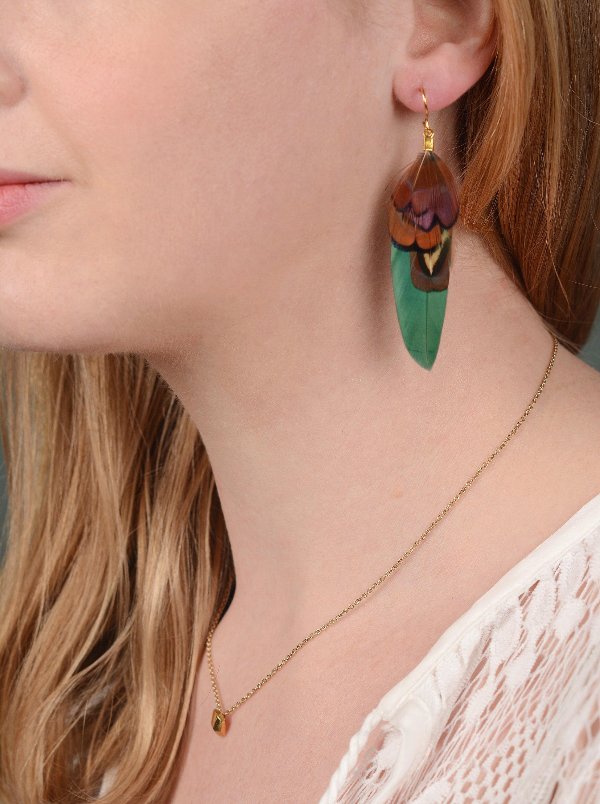 Green and Copper Small Feather Earrings | Festival Earrings | Feather Jewellery | Festival Jewellery | Drop Earrings