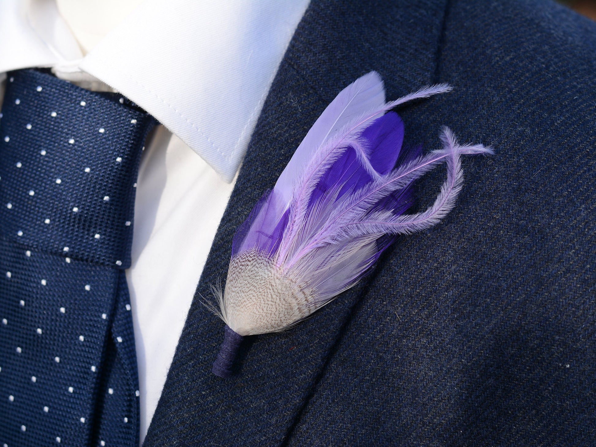 Lavender and Purple Feather Pin | Purple Feather Boutonniere | Feather Brooch | Feather Hat Pin