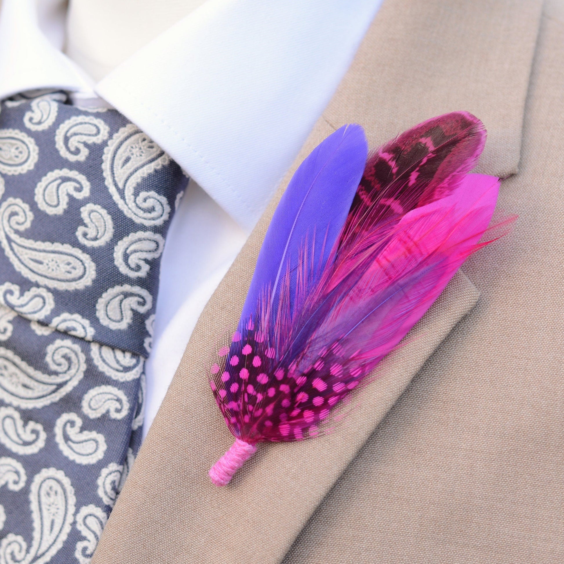 Shades of Pink and Purple Feather Boutonniere | Pheasant Feather Hat Pin | Feather Brooch