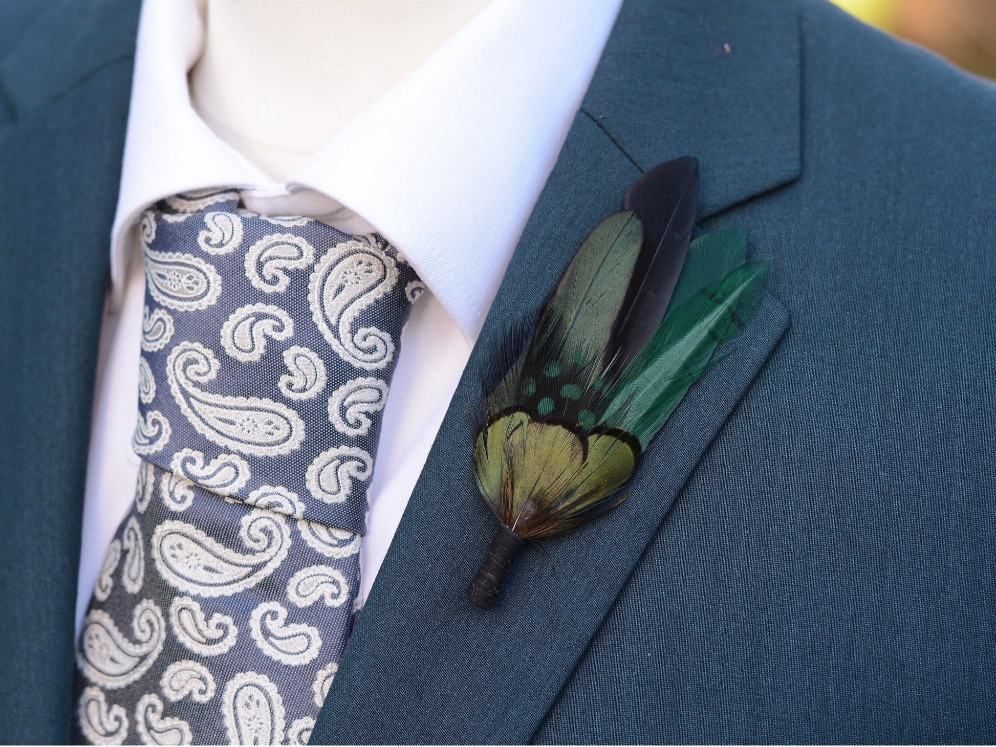 Feather Brooch Pin in Black and Bottle Green | Duck Feather Boutonniere | Feather Hat Pin