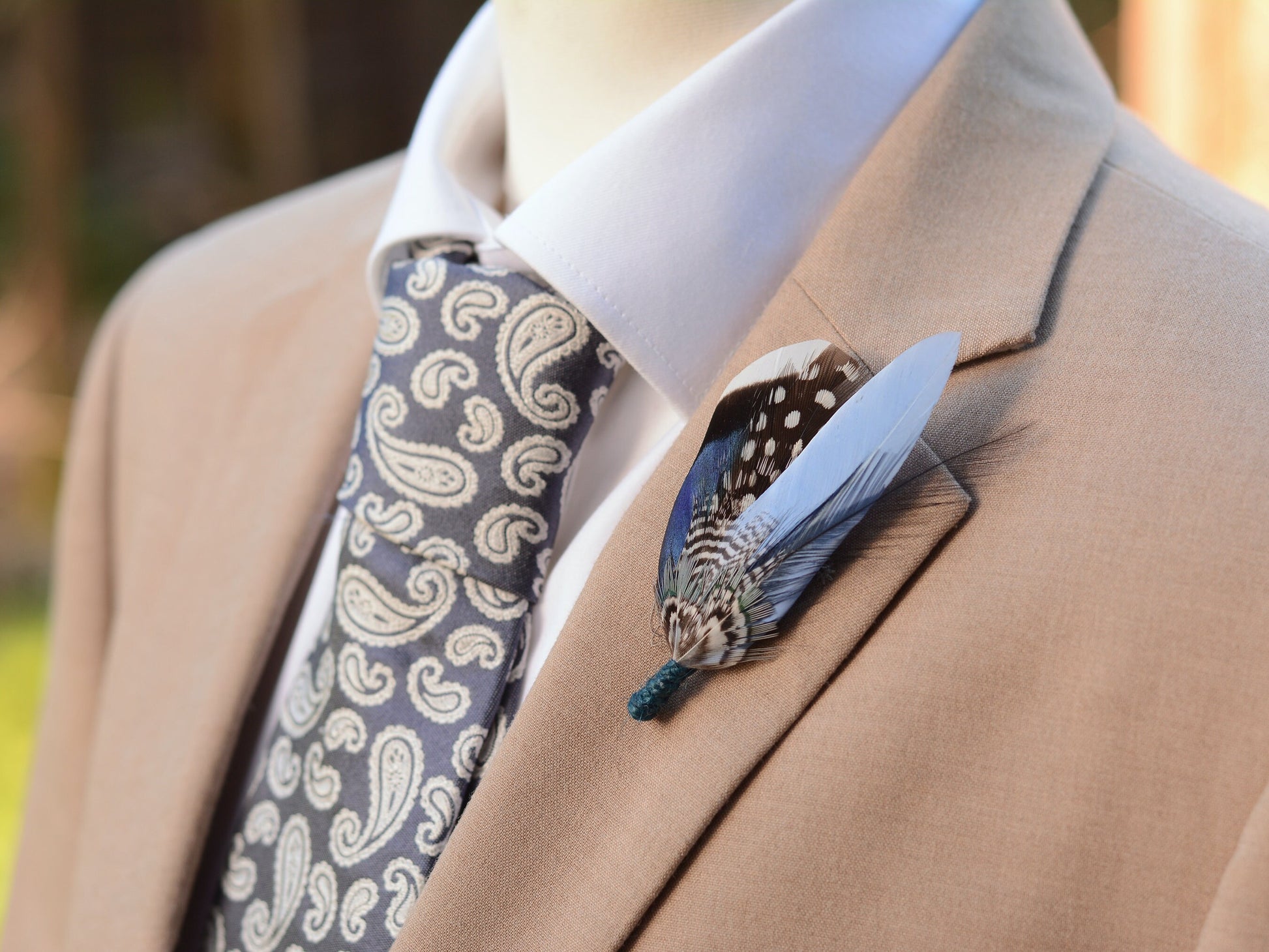 Small Navy and Pastel Blue Feather Boutonniere / Hat Pin | Blue Feather Pin | Duck Feather Brooch