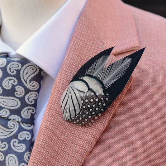 Monochrome Feather Hat Pin / Lapel Pin | Feather Boutonniere | Pheasant Feather Brooch