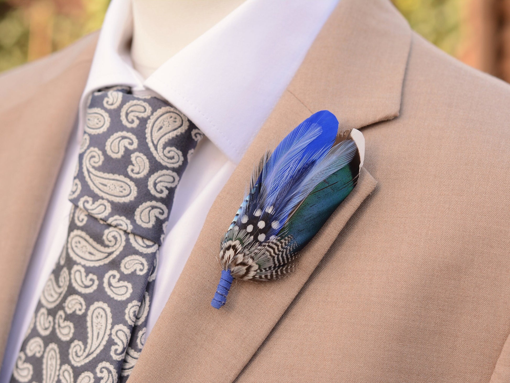 Shades of Blue Duck Feather Boutonniere | Duck Feather Brooch