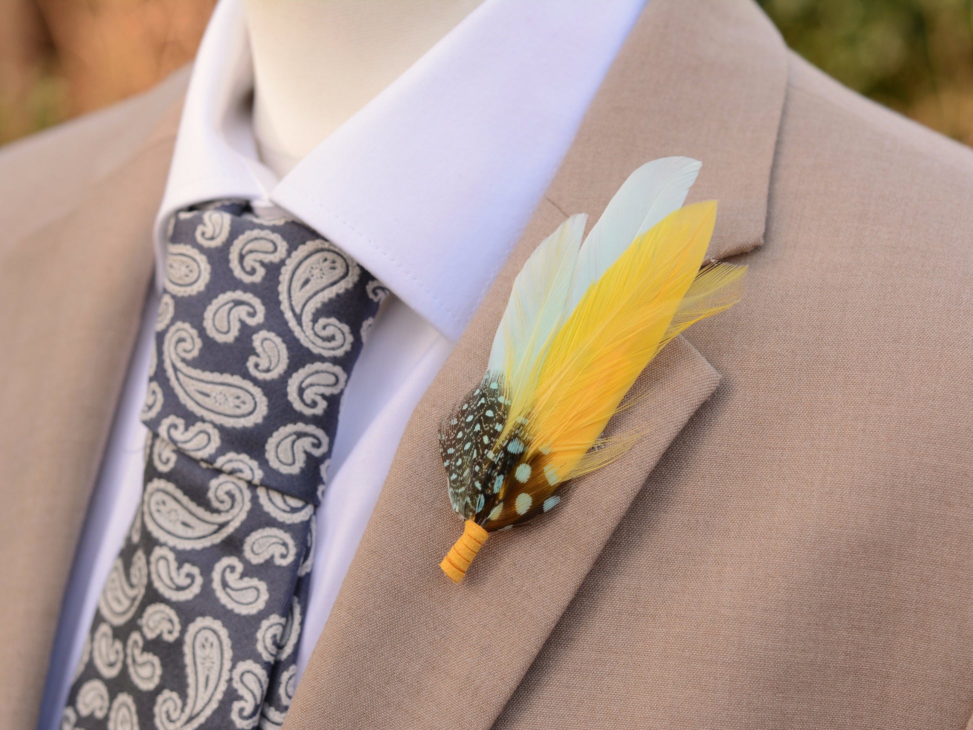 Feather Hat Pin in Mint Green and Yellow | Duck Feather Brooch | Duck Feather Boutonniere | Feather Hat Pin