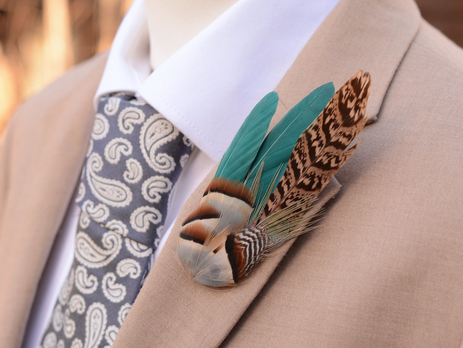 Teal, Partridge and Pheasant Feather Lapel / Hat Pin | Feather Boutonniere | Pheasant Feather Brooch | Feather Hat Pin | Pheasant Lapel Pin