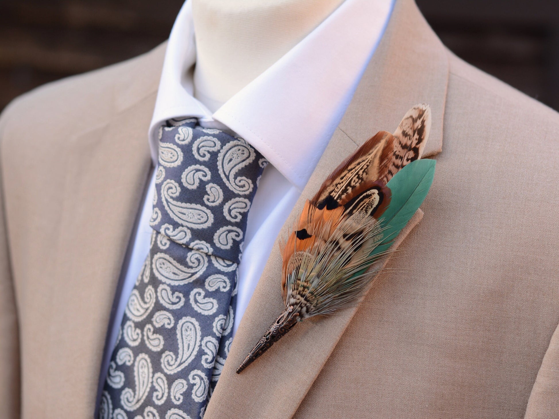 Natural Pheasant Feather Boutonniere / Hat Pin | Pheasant Feather Brooch | Wedding Corsage