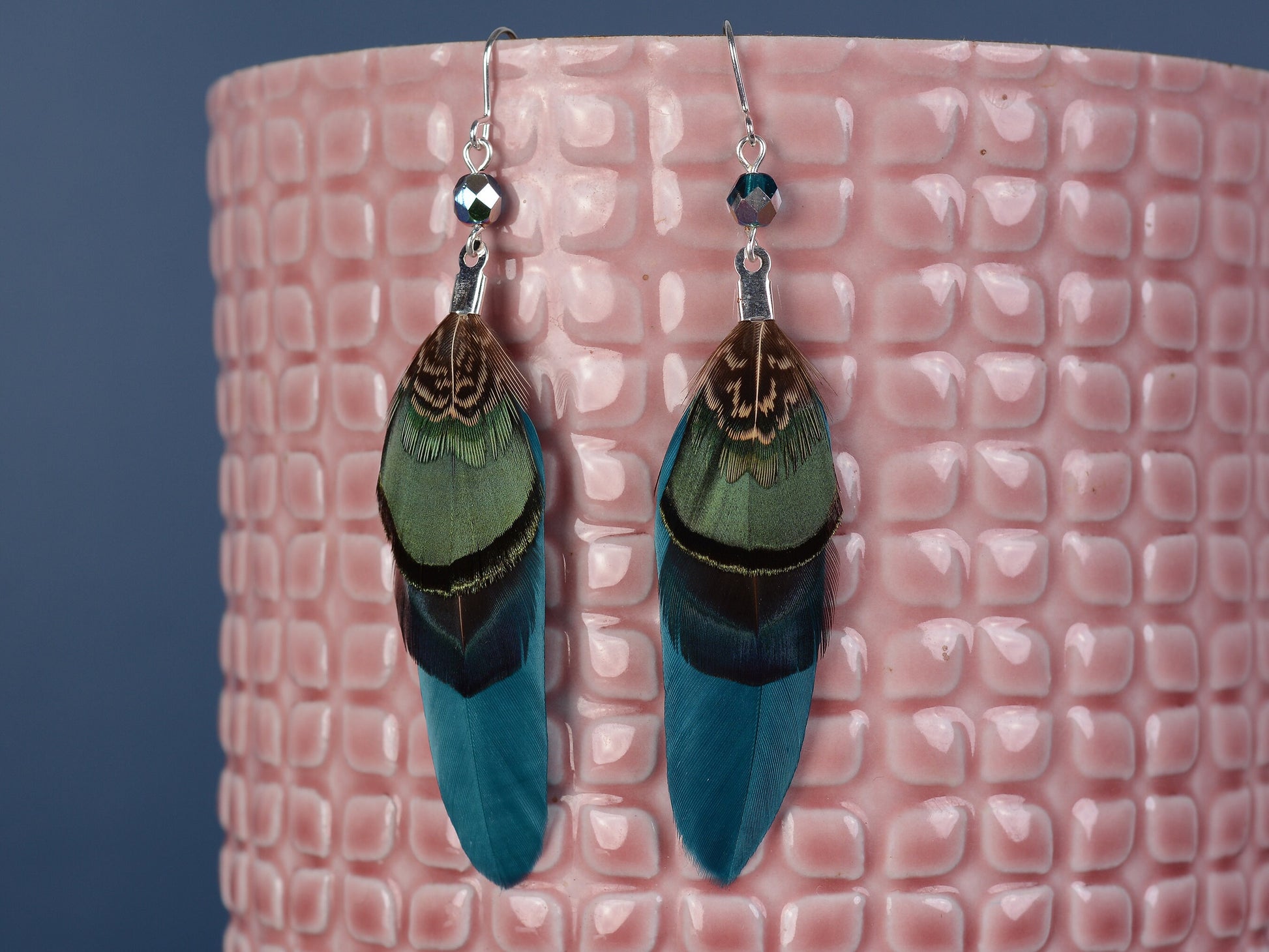 Teal, Blue and Green Pheasant Feather Earrings | Festival Earrings | Feather Jewellery | Festival Jewellery | Drop Earrings