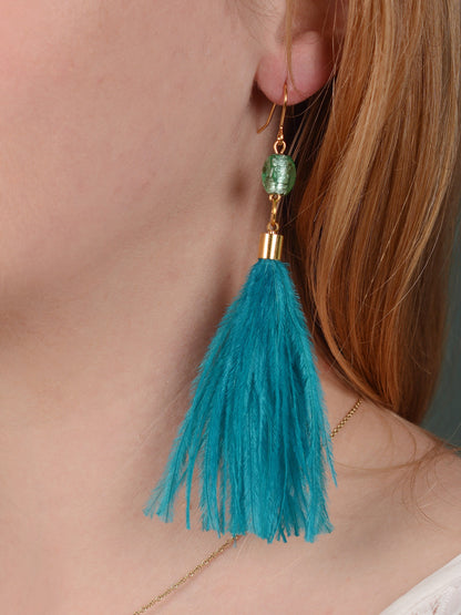Long Turquoise Ostrich Feather Tassel Earrings | Festival Earrings | Feather Jewellery | Festival Jewellery | Long Earrings
