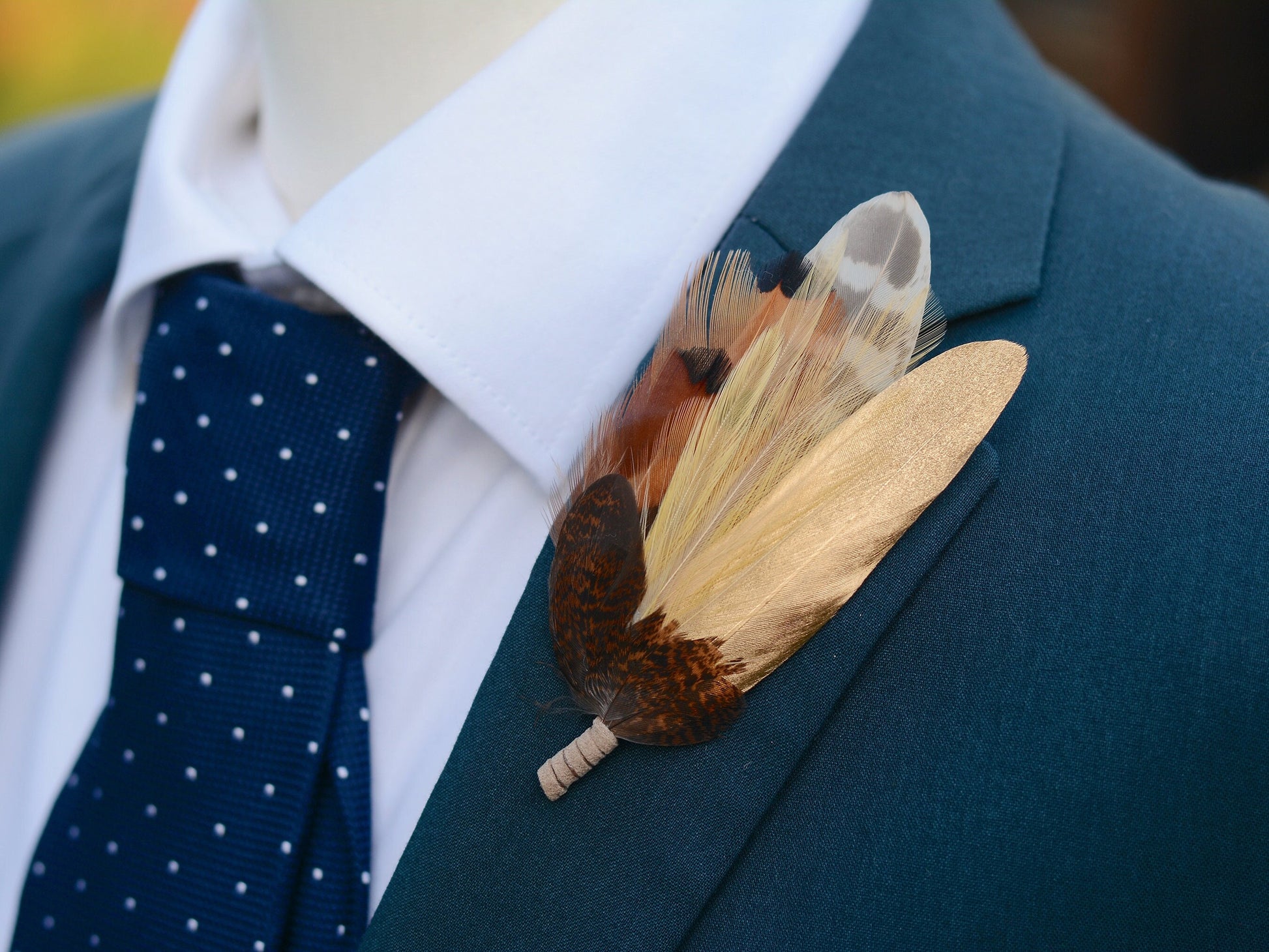 Gold and Pheasant Feather Pin | Pheasant Feather Boutonniere | Feather Brooch | Feather Hat Pin