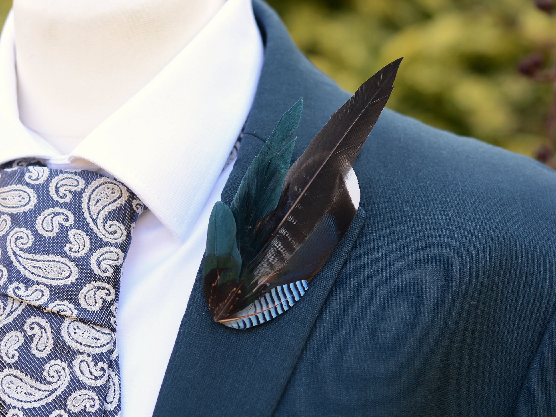 Blue, Teal and Grey Feather Hat Pin / Boutonniere No.192 | Duck Feather Brooch