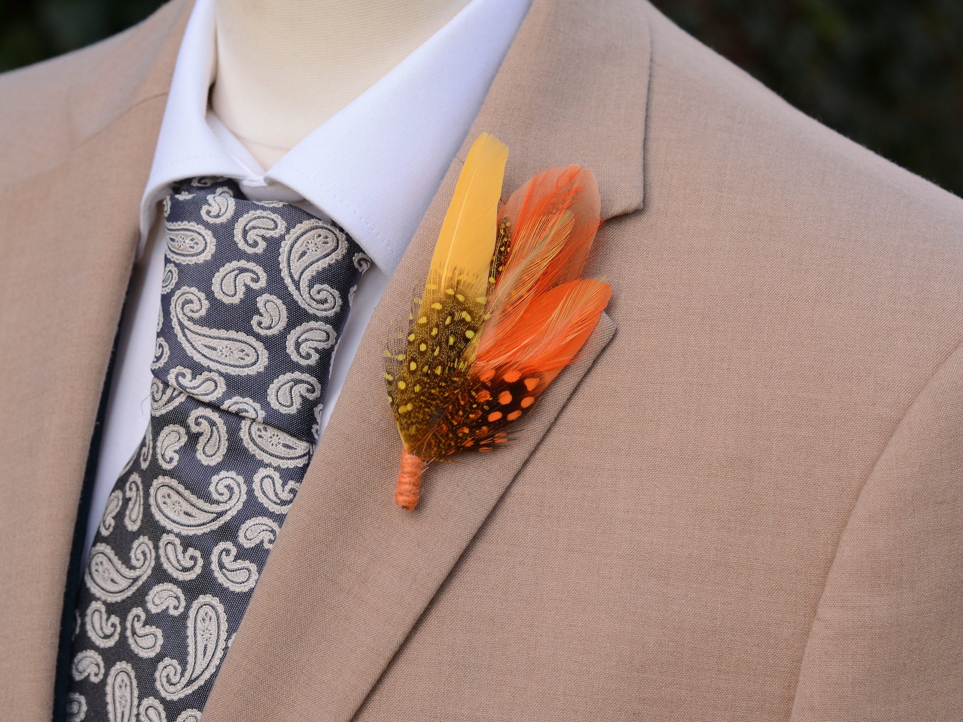 Bright Yellow and Orange Dyed Feather Pin Small no.210 | Pheasant Feather Boutonniere | Feather Brooch | Feather Hat Pin