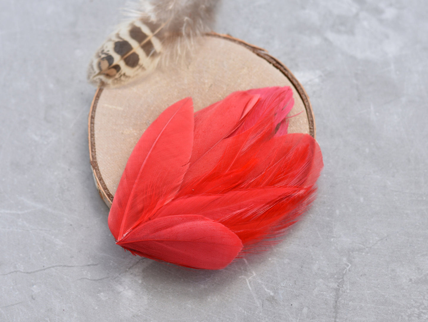Red Feather Lapel Pin / Hat Pin No.129 | Unique Feather Boutonniere | Feather Brooch
