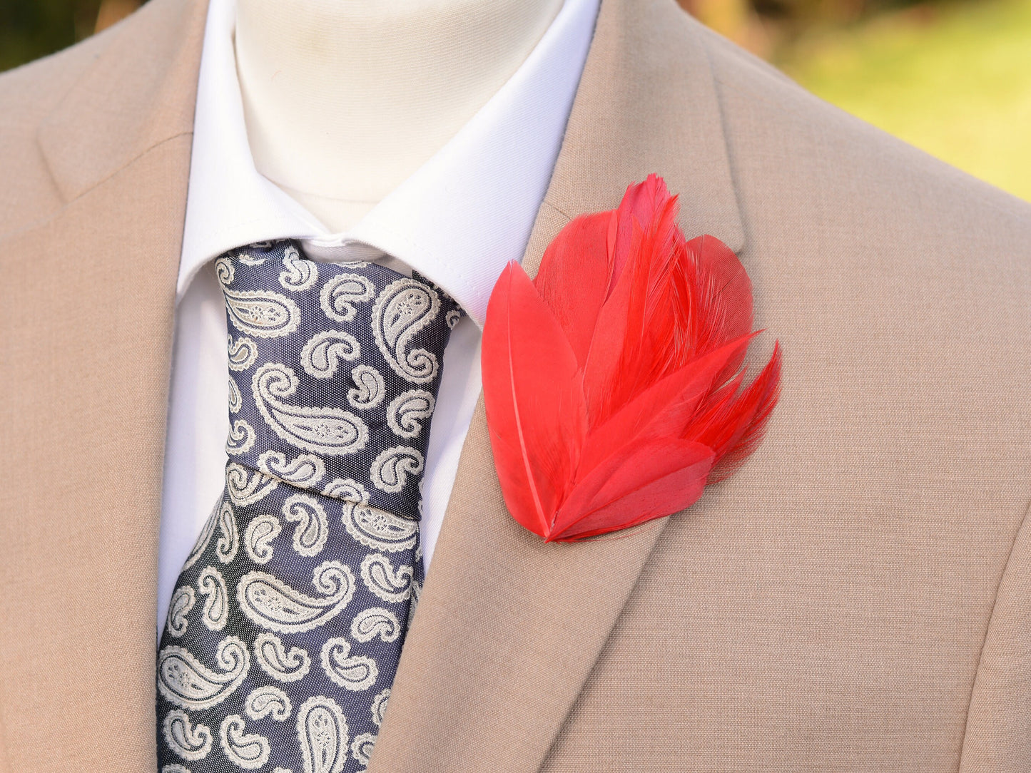 Red Feather Lapel Pin / Hat Pin No.129 | Unique Feather Boutonniere | Feather Brooch