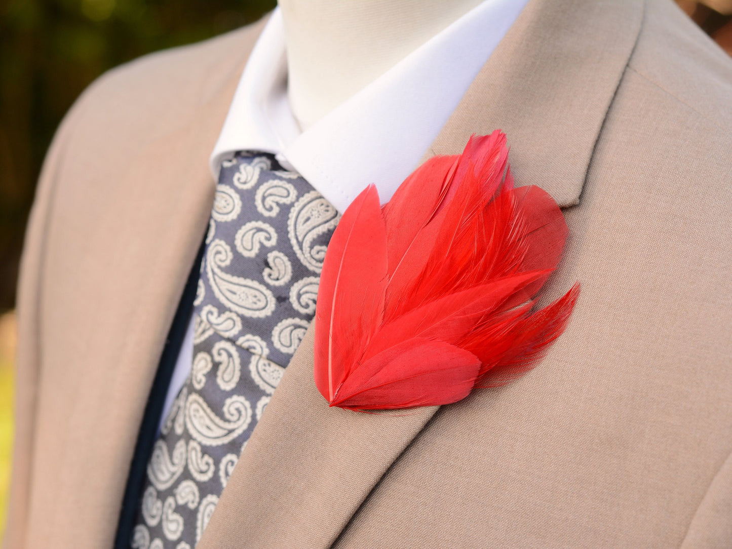 Red Feather Lapel Pin / Hat Pin No.129 | Unique Feather Boutonniere | Feather Brooch
