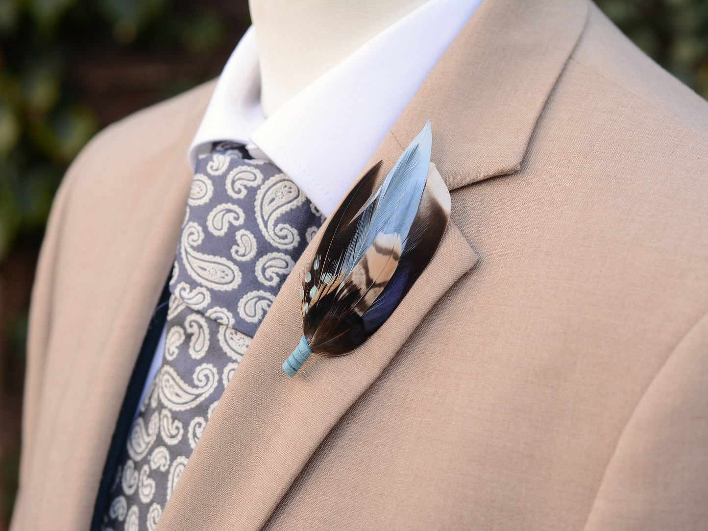 Duck Navy and Pastel Blue Feather Pin Small No.223 | Feather Boutonniere | Feather Hat Pin