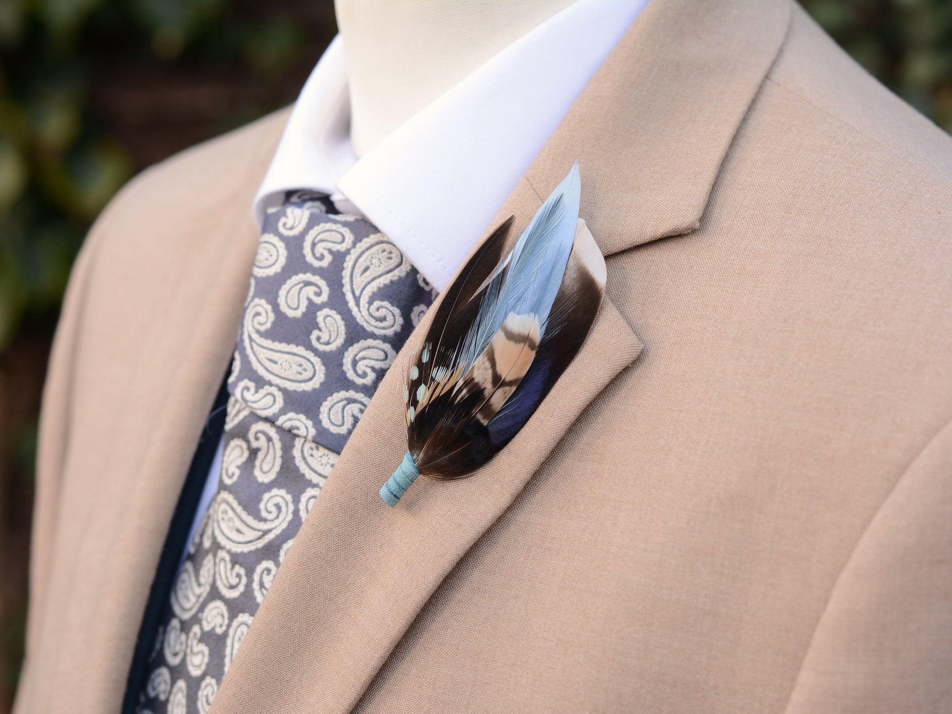 Duck Navy and Pastel Blue Feather Pin Small No.223 | Feather Boutonniere | Feather Hat Pin