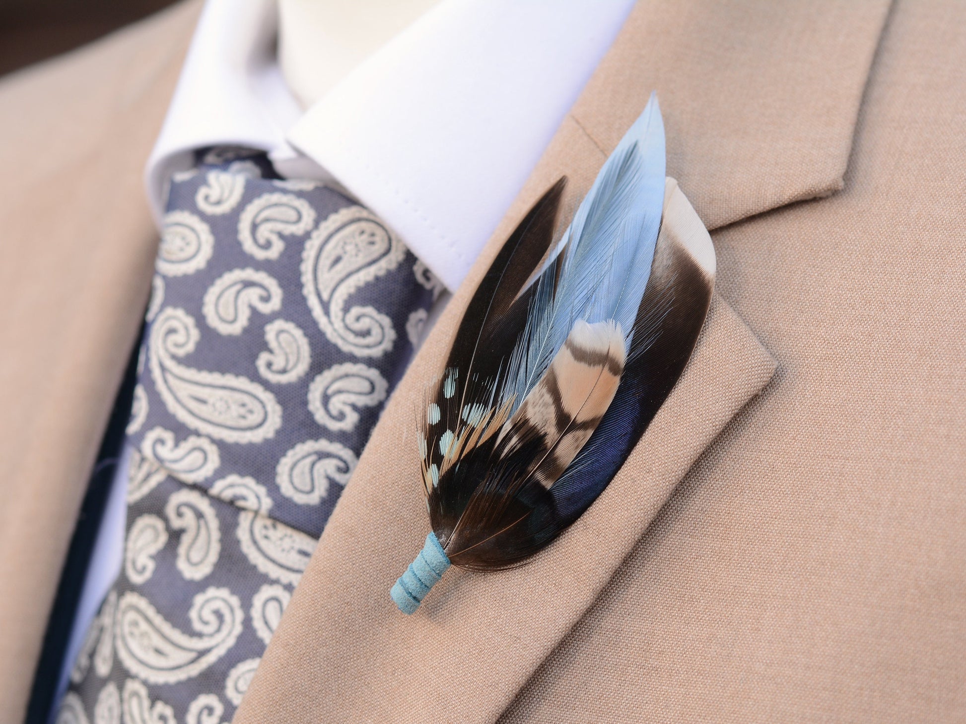 Duck Navy and Pastel Blue Feather Pin Small No.223 | Feather Boutonniere | Feather Hat Pin