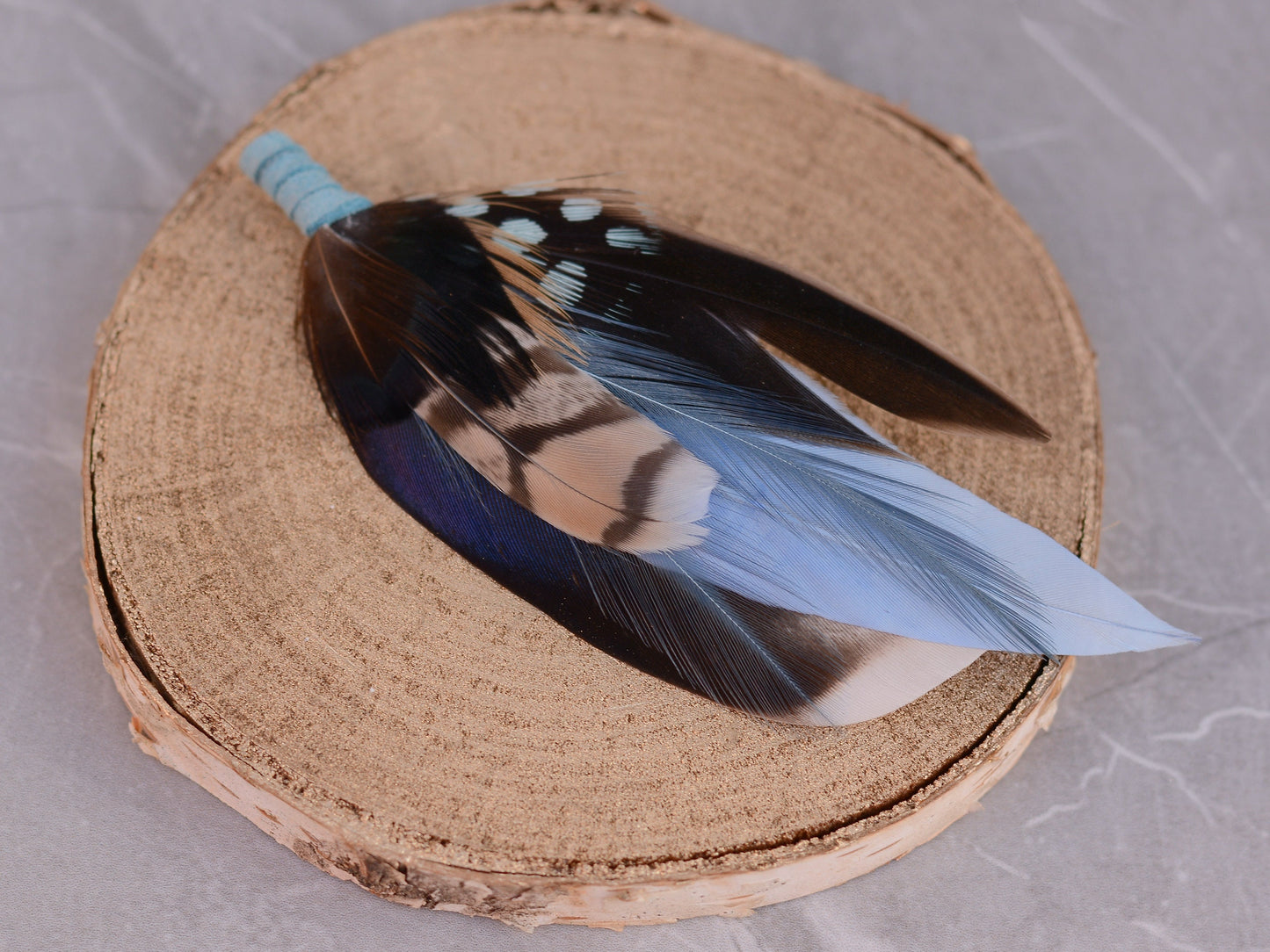 Duck Navy and Pastel Blue Feather Pin Small No.223 | Feather Boutonniere | Feather Hat Pin