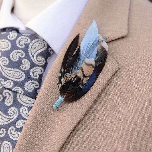 Duck Navy and Pastel Blue Feather Pin Small No.223 | Feather Boutonniere | Feather Hat Pin