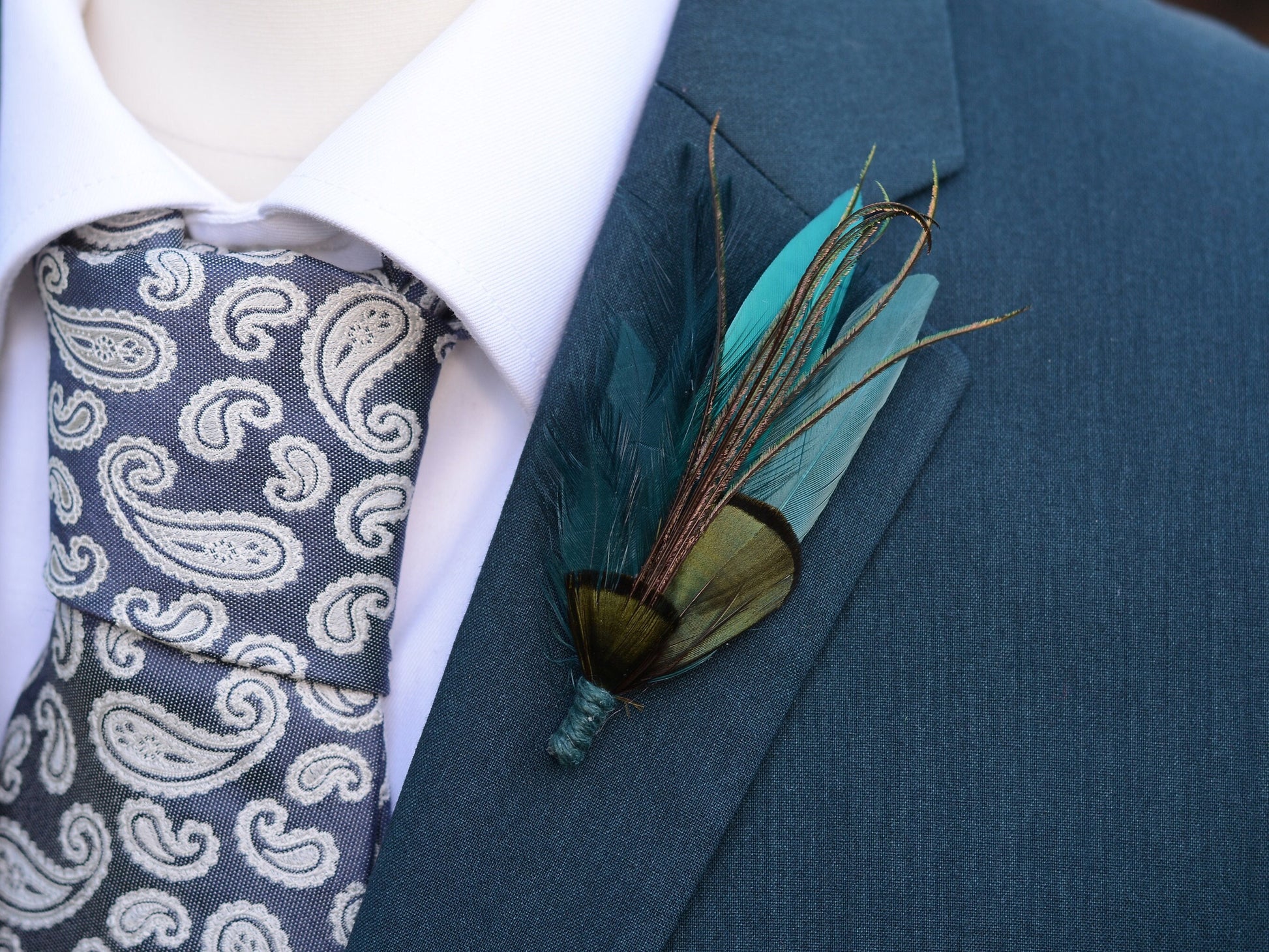 Shades of Teal Feather Pin | Duck Feather Boutonniere | Pheasant Feather Brooch | Feather Hat Pin