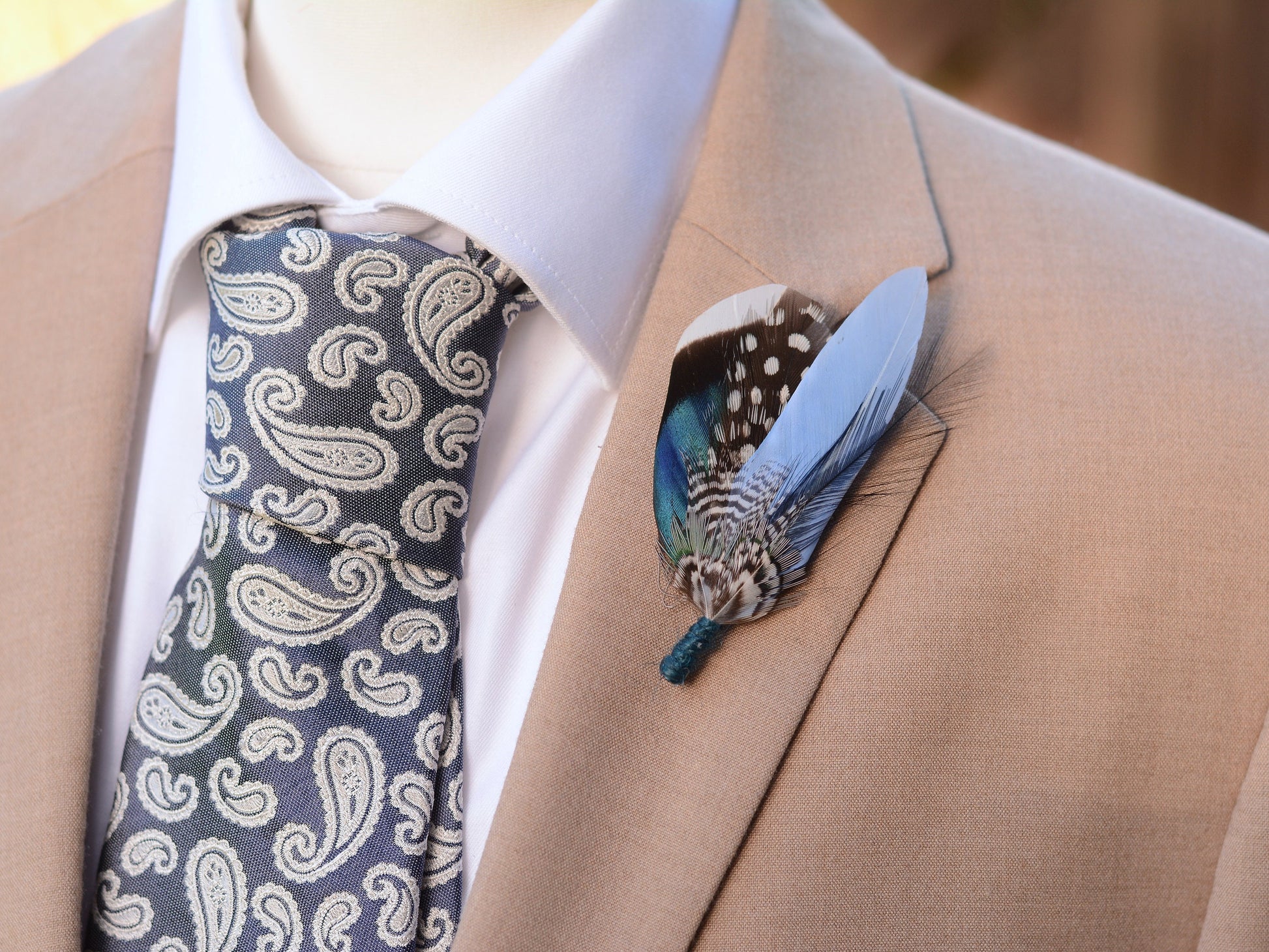 Small Navy and Pastel Blue Feather Boutonniere / Hat Pin | Blue Feather Pin | Duck Feather Brooch