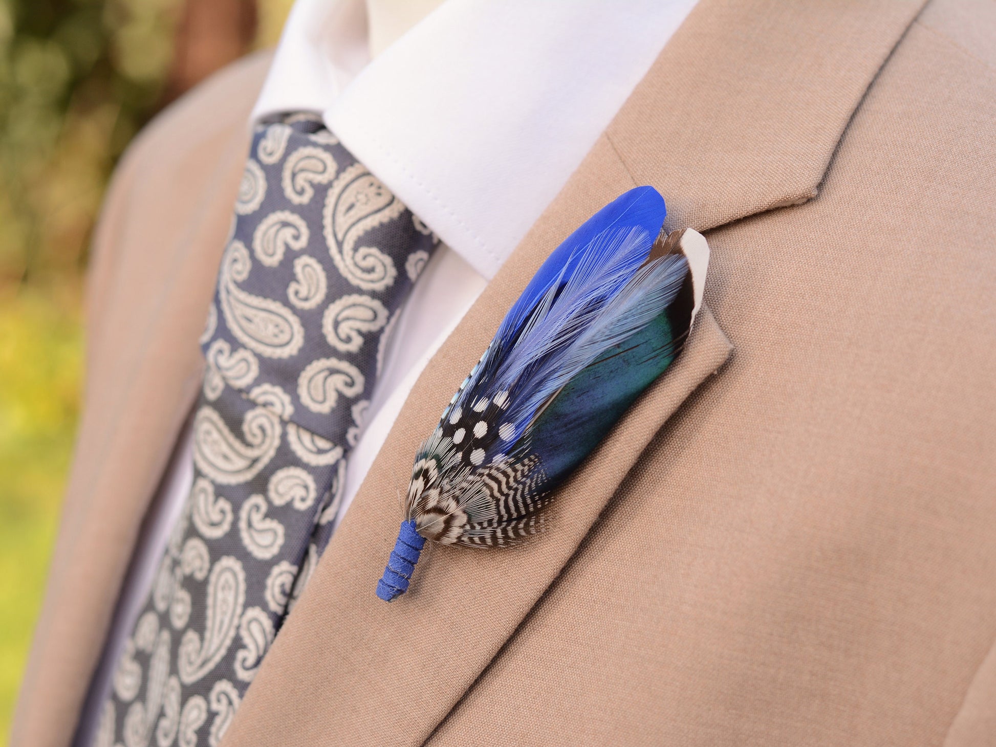Shades of Blue Duck Feather Boutonniere | Duck Feather Brooch