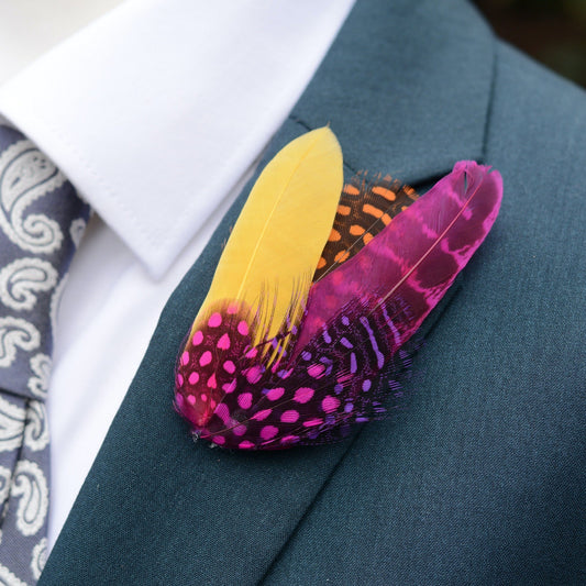 Pink, Yellow and Orange Feather Hat Pin Small No.84
