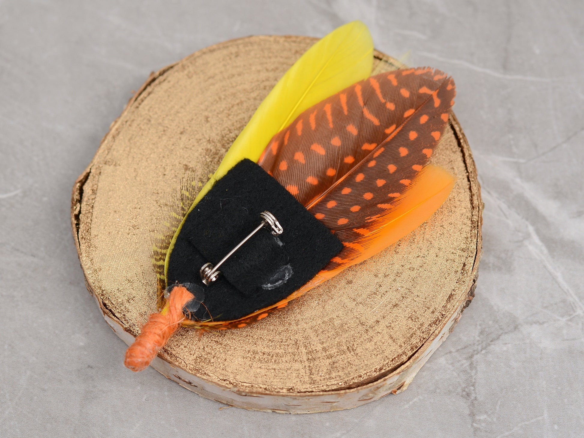Fall Orange Dyed Feather Boutonniere Pin Small no.204 | Pheasant Feather Lapel | Feather Brooch | Feather Hat Pin