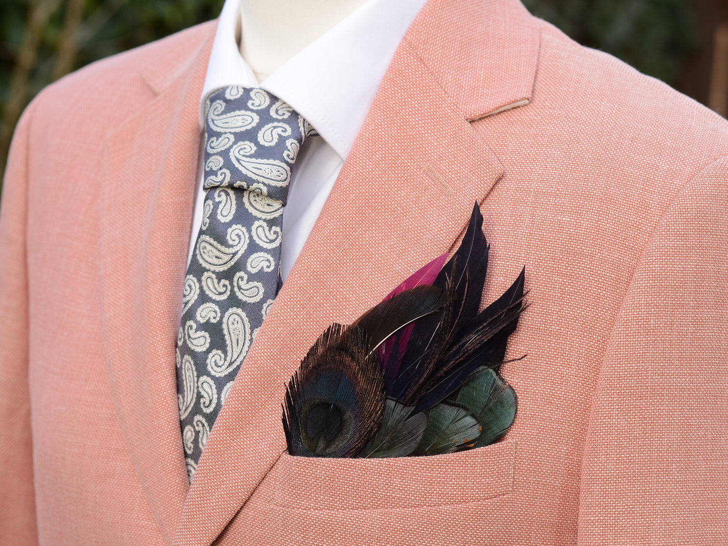Deep Navy and Purple Feather Pocket Square No.175 | Suit Accessory | Feather Neck Tie | Grooms Outfit | Groomsmen Gift