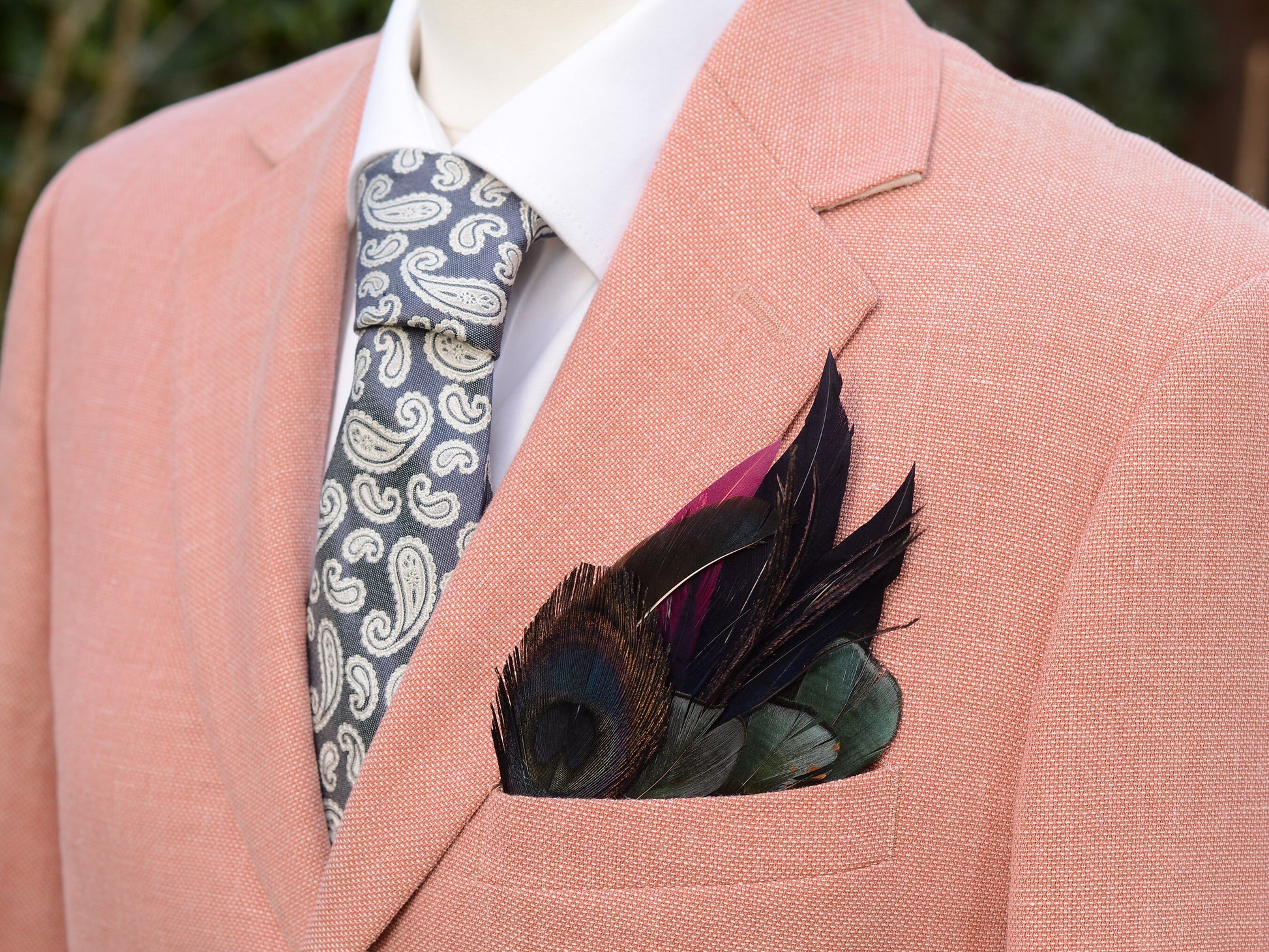 Deep Navy and Purple Feather Pocket Square No.175 | Suit Accessory | Feather Neck Tie | Grooms Outfit | Groomsmen Gift