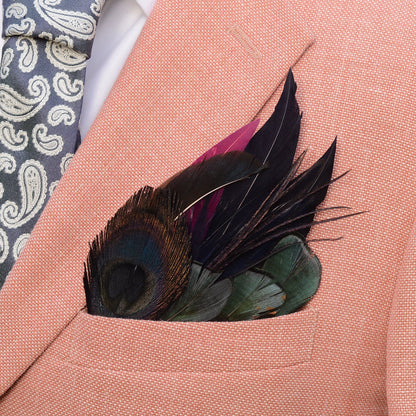 Deep Navy and Purple Feather Pocket Square No.175 | Suit Accessory | Feather Neck Tie | Grooms Outfit | Groomsmen Gift
