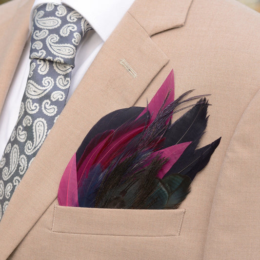 Deep Black and Purple Feather Pocket Square No.162 | Suit Accessory | Feather Neck Tie | Grooms Outfit | Groomsmen Gift