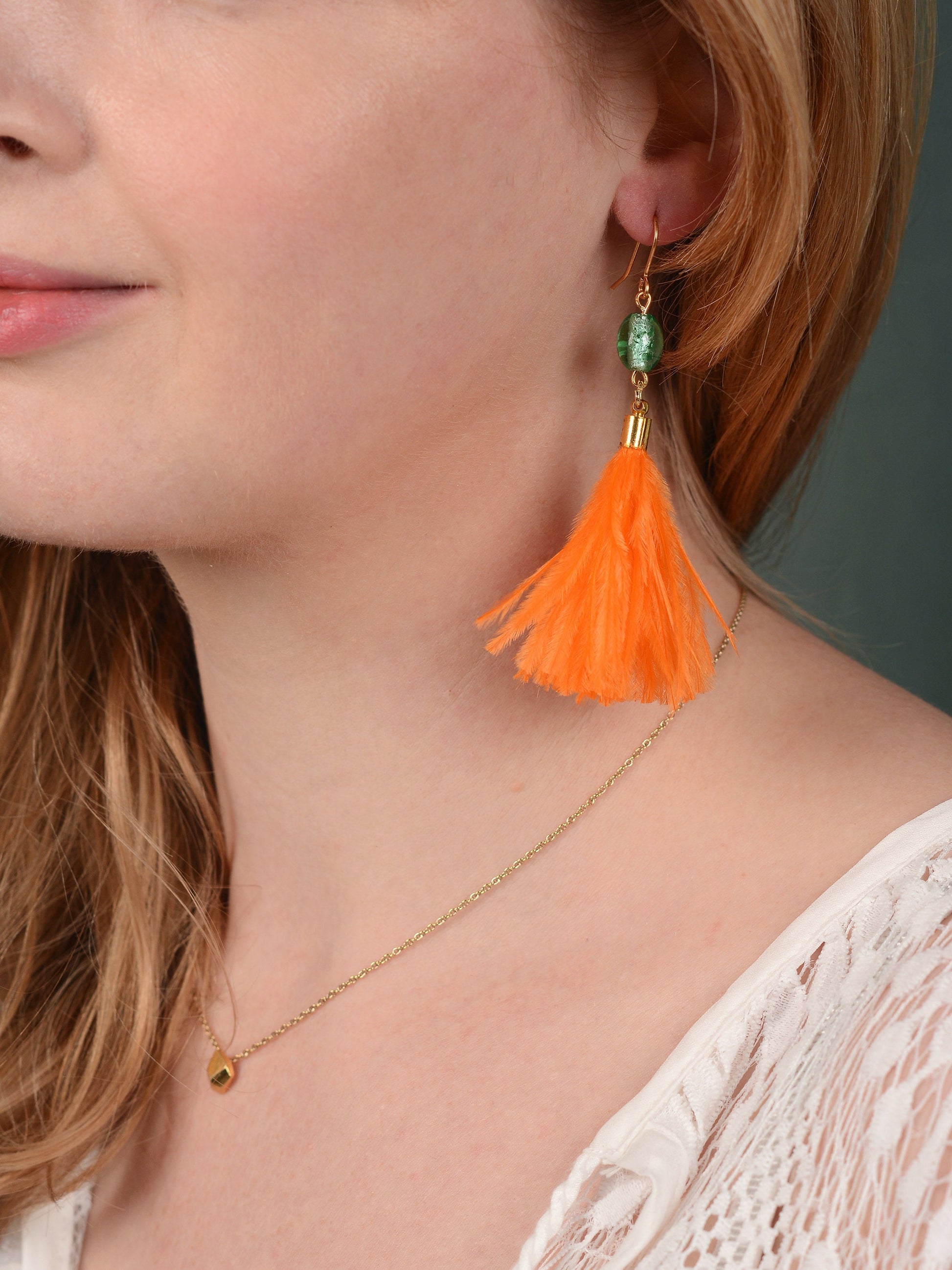 Orange and Turquoise Ostrich Feather Tassel Earrings | Festival Earrings | Feather Jewellery | Festival Jewellery | Long Earrings