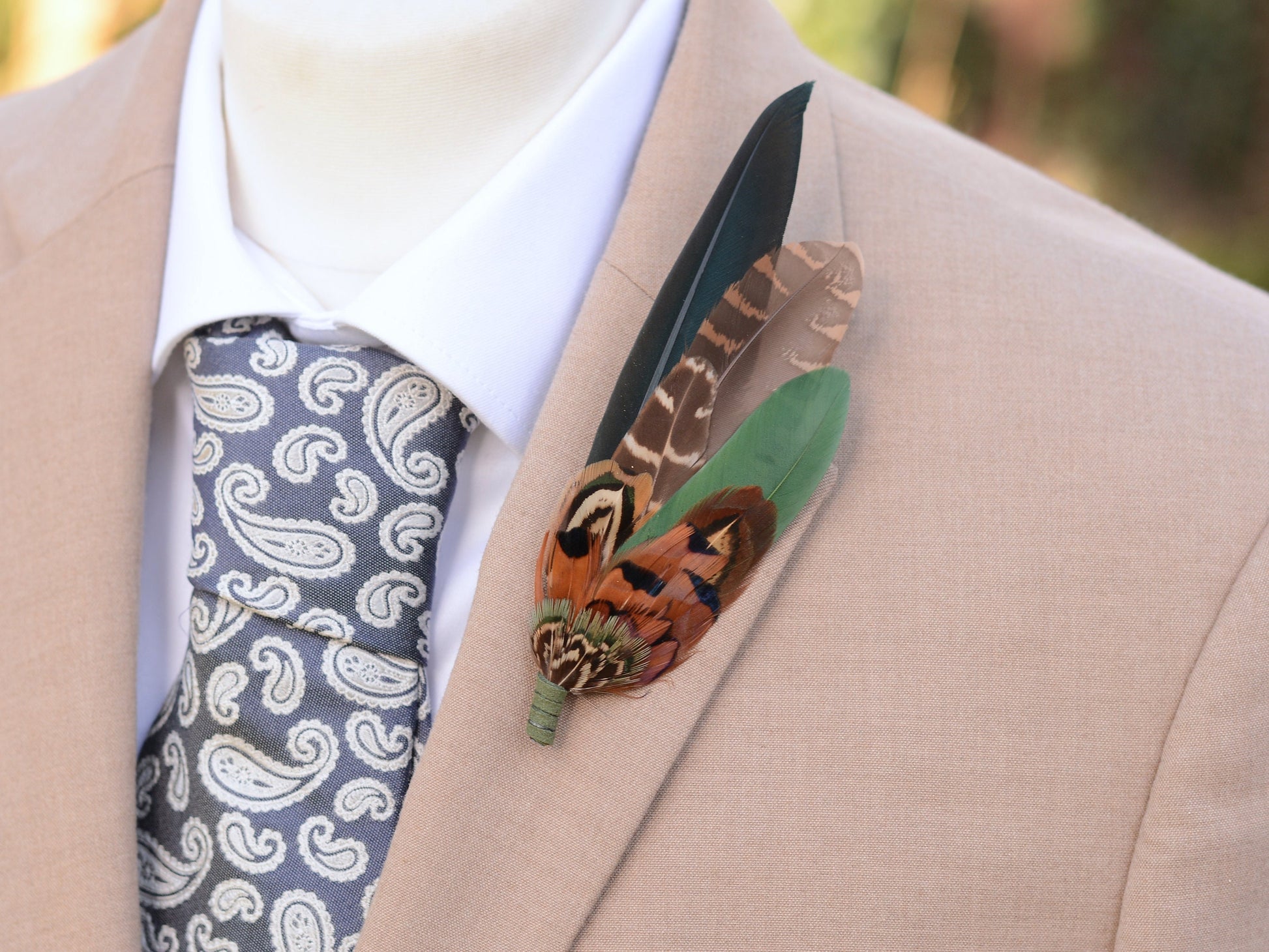 Pheasant and Duck Feather Hat Pin / Brooch in bottle Green and Copper No.272 | Unique Pheasant Feather Boutonniere | Feather Brooch